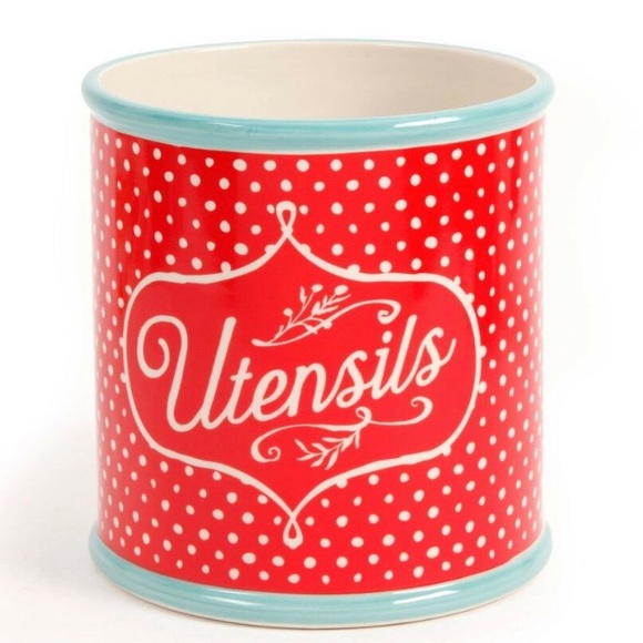 The Pioneer Woman Other - NWT The Pioneer Woman Polka Dot Utensils Crock Red/Teal Utensil Holder Stoneware